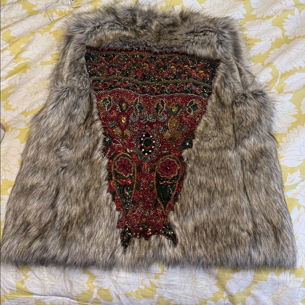 Tabitha new with tag  Embroidered  boho Faux Fur Vest